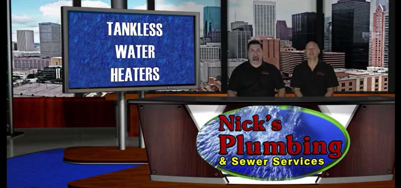 Two Experts Sitting at a News Desk in Houston Discuss Tankless Water Heaters