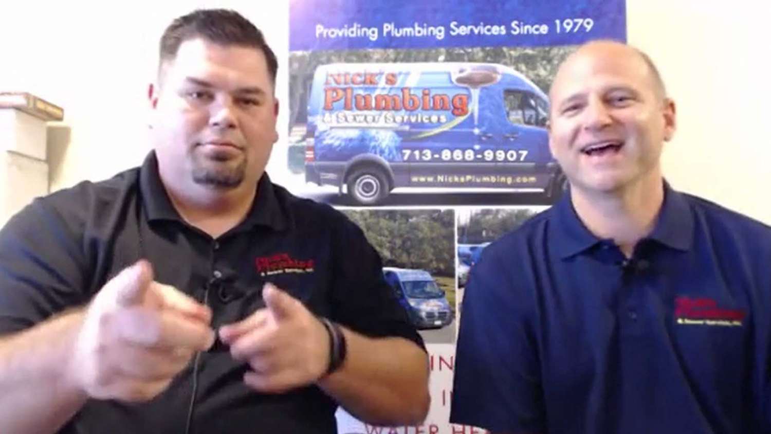 Two of Nick's Plumbing Experts in Houston Talking and Laughing