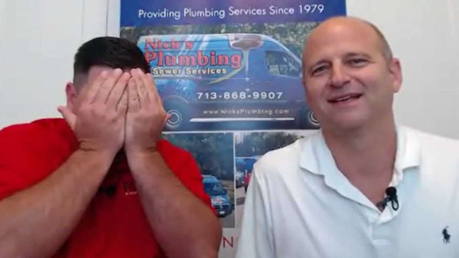 Two of Nick's Plumbing Experts in Houston Talking and Laughing