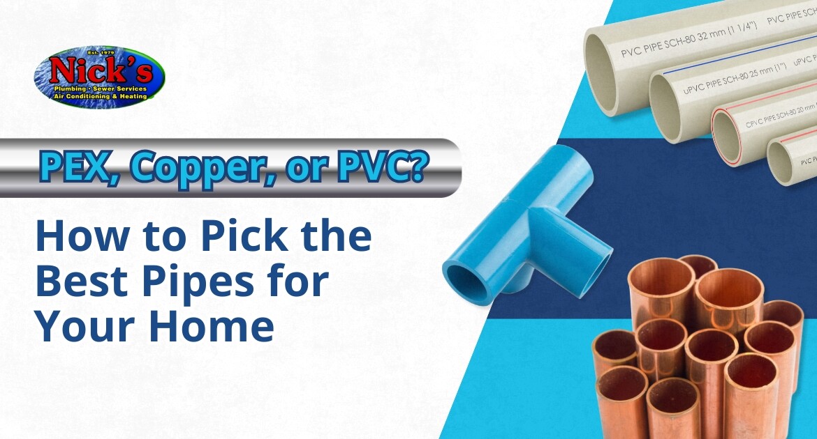 PEX, copper, and PVC plumbing pipes side by side showing material differences
